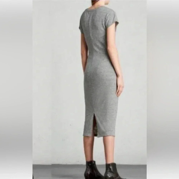 NWT ALLSAINTS Paloma Drape Dress Midi Size Large Gray Marl Knot Front All Saints - Picture 3 of 13